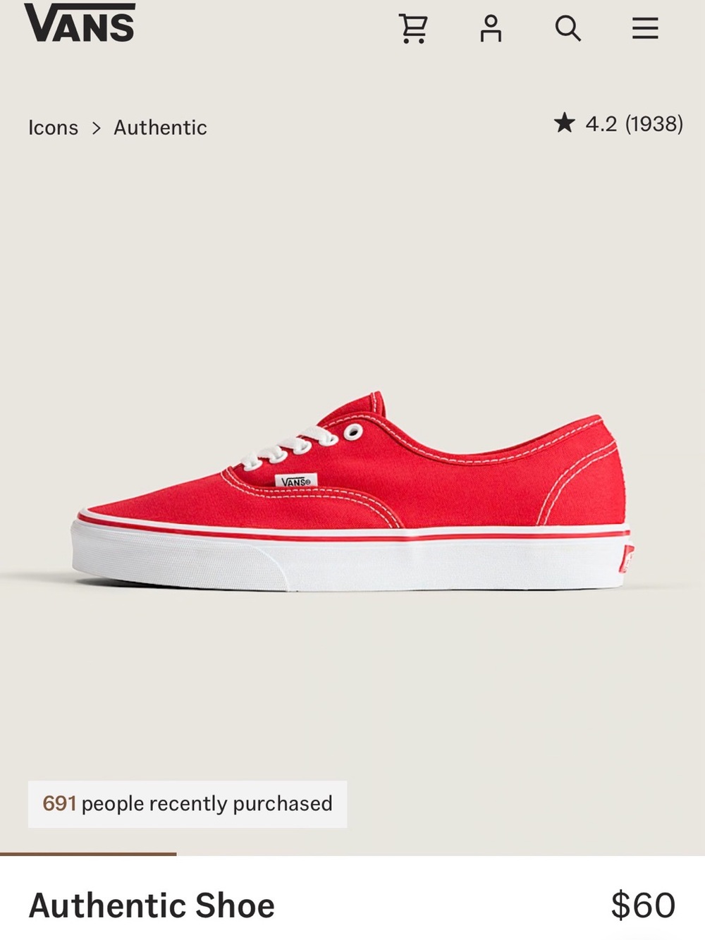 Vans Authentic Men's Red Canvas Sneakers with White Sole